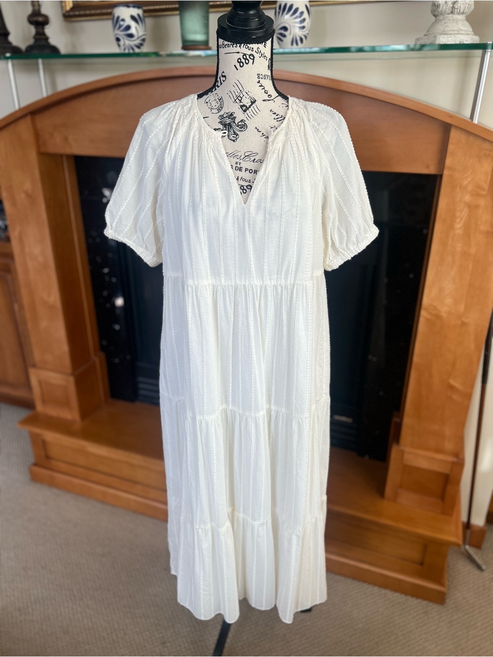 Madewell White Tiered V-Neck Midi Dress